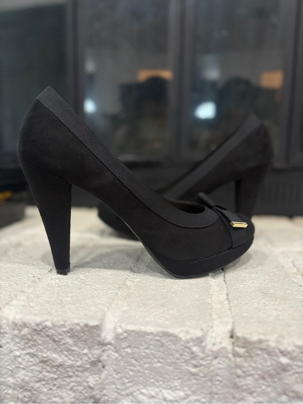 Vintage Y2K Christian Siriano Black Suede Platform Pumps